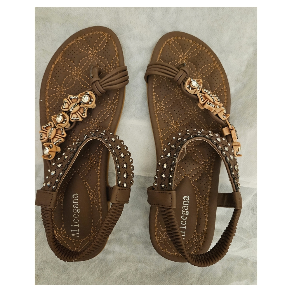 Brown Embellished Sandals
